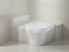 "TranquilComfy Haven Two-Piece Toilet in modern bathroom, sleek design, dual-flush, ergonomic, soft-close seat.", vector, best quality, masterpiece