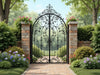 "Whimsical Wrought Iron Garden Gate, intricate elegant designs, rustic charm, durable, enhance garden beauty, outdoor.", vector, best quality, masterpiece