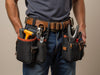 "AmpGuard Electrician's Tool Belt: durable, organized, adjustable fit, multiple pockets, sturdy loops, efficient work.", vector, best quality, masterpiece