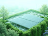 "EcoShade Thin-Film Solar Panels: Sleek, efficient solar energy solution in lush verdant rooftop garden setting.", vector, best quality, masterpiece