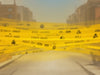 Create an image of Caution Zone Barricade Tape: bright yellow, construction site, safety, durable, visible., vector, best quality, masterpiece