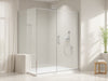 Create a luxurious bathroom scene featuring SleekPivot Shower Door, elegant design, tempered glass, and modern style., vector, best quality, masterpiece