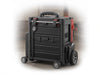 "ToolChampion Mobile Toolbox Pro: robust, spacious compartments, heavy-duty wheels, versatile handle, on-the-go professional.", vector, best quality, masterpiece