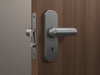 "Fortress Lockable Latch on a sturdy door, showcasing sleek design, durability, and advanced security features.", vector, best quality, masterpiece