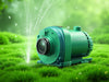 Create a dynamic image showcasing the AquaForce Booster Pump in action, enhancing garden irrigation efficiency., vector, best quality, masterpiece