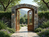 "Artisan Aesthetic Garden Gate, intricate design, elegant entryway, premium materials, nature-inspired, tranquil garden sanctuary.", vector, best quality, masterpiece