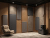 Create a sleek, modern audio space using BassBuster Pro Panels: low-frequency sound absorption, enhanced acoustics., vector, best quality, masterpiece