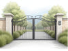 "SafeHaven Security Gate: durable steel, advanced locks, sleek design, residential and commercial security solution.", vector, best quality, masterpiece