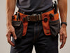 Craft a detailed image of the PrecisionPro Electrician Tool Belt, highlighting its durable pockets, loops, and rugged design., vector, best quality, masterpiece