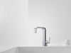 Create an image of "Streamline Essentials Kitchen Faucet": modern, sleek chrome, high-arc design, elegant functionality., vector, best quality, masterpiece