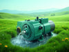 "PowerStream Positive Displacement Pump efficiently irrigating farms, delivering steady water flow amidst lush landscapes.", vector, best quality, masterpiece