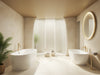 "Blissful Retreat Bathroom Suite: serene spa-like space, elegant fixtures, lush curves, soothing colors, modern luxury.", vector, best quality, masterpiece