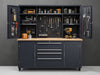 "Ultimate Workshop Tool Fortress: robust steel cabinet, adjustable shelves, secure lock, organized workspace, professional.", vector, best quality, masterpiece