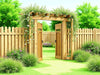 "Artisan Arbor Garden Border Fencing: Elegant woodwork, premium materials, serene garden charm, durable, stylish barrier.", vector, best quality, masterpiece