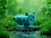 "AquaBoost Centrifugal Pump powering vibrant garden landscape with efficient, robust water flow and thriving plants.", vector, best quality, masterpiece