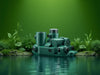 Create a serene pond scene featuring the AquaVortex Pond Pump: efficient, whisper-quiet, durable, and energy-saving design., vector, best quality, masterpiece