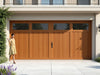 "Timber Touch Side Hinged Garage Doors: classic wood aesthetic, modern utility, secure, elegant, durable, wide access.", vector, best quality, masterpiece