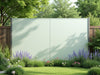 Create a peaceful garden scene showcasing Silent Shield Privacy Panels, stylishly blending with lush surroundings., vector, best quality, masterpiece