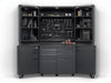 "MaxiStore Tool Command Center: sleek steel cabinet, spacious compartments, adjustable shelves, organized workspace efficiency.", vector, best quality, masterpiece