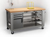 "ProCraft Heavy-Duty Stationary Work Bench, spacious surface, reinforced steel, integrated tool storage, sleek design.", vector, best quality, masterpiece