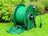 "GardenEase Hose Organizer: sleek, sturdy hose reel, effortless management, tangle-free, durable, neat outdoor storage.", vector, best quality, masterpiece