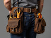 Create an image of the ElectraBelt Utility Tool Belt, featuring multiple pockets, rugged design, and electricians., vector, best quality, masterpiece