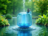 "AquaGlow Fountain Pump: Lush garden, vibrant water display, serene pond, reliable flow, energy-efficient, durable.", vector, best quality, masterpiece