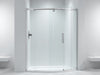 "RadiantHinge Shower Door: sleek design, crystal-clear glass, stainless-steel hinges, elegant, bathroom enhancement.", vector, best quality, masterpiece