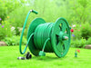 "GardenFlow Hose Reel Spinner: stylish, durable hose reel, effortless storage, smooth winding, weather-resistant, organized garden.", vector, best quality, masterpiece