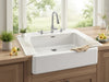 Create an idyllic kitchen scene featuring the Sunny Meadows Farmhouse Sink, showcasing its rustic elegance., vector, best quality, masterpiece