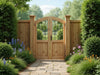 "Majestic Meadow Garden Gate, elegant design, durable, weather-resistant, charming, enhances garden beauty, secure access.", vector, best quality, masterpiece