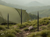 "GroundGuard Pro Spikes securing tents in rugged terrain, highlighting stability, durability, and easy installation.", vector, best quality, masterpiece