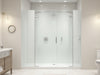 Create an image of CrystalClear Hinged Shower Door: elegant, modern, tempered glass, spa-like bathroom retreat., vector, best quality, masterpiece