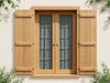 "Countryside Elegance Board & Batten Shutters, rustic charm, handcrafted wood, classic, durable, exterior beauty, finishes.", vector, best quality, masterpiece