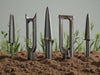 Create an image showcasing StrongHold Ground Spikes, emphasizing strength, durability, secure anchoring, and rust resistance., vector, best quality, masterpiece