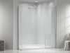 "CrystalView Pivot Shower Door: Elegant minimalist design, clear glass, modern, luxurious bathroom, sleek, stylish atmosphere.", vector, best quality, masterpiece