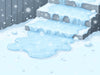 "Illustrate WinterShield De-Icer melting ice on steps, showcasing safe walkways and driveways in winter.", vector, best quality, masterpiece