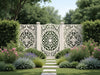 "Artful Boundaries Decorative Fence Panels: elegant garden scenes, intricate patterns, privacy, outdoor transformation.", vector, best quality, masterpiece