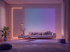 "RadiantEase Smart Lighting Controller: elegant living room with ambient lights, voice control, modern design, futuristic.", vector, best quality, masterpiece