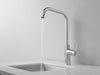 "AquaElegance 360° Kitchen Faucet: sleek modern design, smooth swivel spout, superior water flow functionality.", vector, best quality, masterpiece