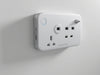 "UltraCharge Triple Source Wall Outlet: sleek design, three AC ports, dual USB, modern home office.", vector, best quality, masterpiece