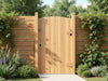 "Serenity Wood Garden Gate: minimalist design, intricate details, weather-resistant timber, peaceful, tranquil garden oasis", vector, best quality, masterpiece